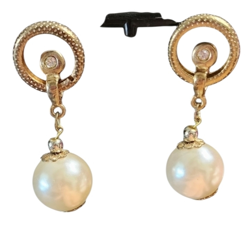 Gold Tone Pearl Dangle Earrings